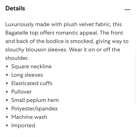 Bagatelle - Shirred Velvet Top - Black - XL Long Sleeve Smocked Blouse - Picture 10 of 10